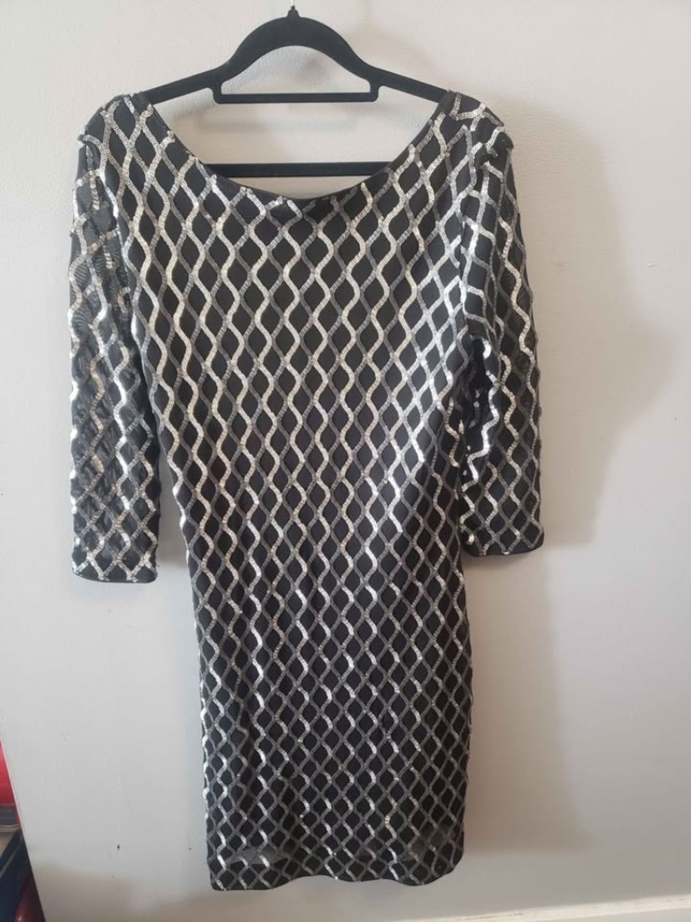 Silver Sequin Black Dress New